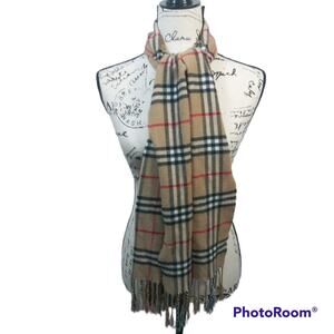 Vintage Kenuo Camel Bold Check Cashmere Scarf